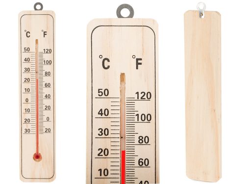 Hagyományos fa szobahőmérő – Fali kivitel, Celsius és Fahrenheit skálával