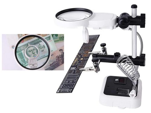 Harmadik kéz forrasztóállvány LED-es nagyítóval, pákatartóval, USB