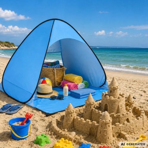 Strandsátor pop-up önfelállító, uv védelem, ablakkal 140 x 110 cm