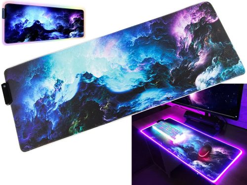 Nagy méretű rugalmas gamer egérpad LED RGB Háttérvilágítással, 80x30 cm