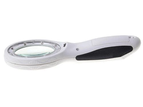 Kézi olvasónagyító LED- és UV-világítással, 4× nagyítás, 60 mm