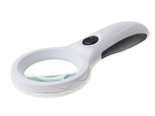 Kézi olvasónagyító LED- és UV-világítással, 4× nagyítás, 60 mm