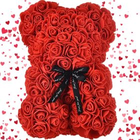 Rózsaszirmos mackó fekete szalaggal díszdobozban 24 cm