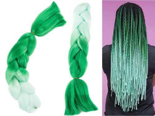 Zöld fehér Ombre Szintetikus Póthaj Afro és Holland Fonáshoz – 60 cm 