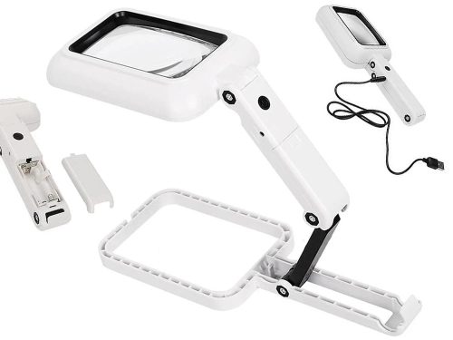 Összecsukható asztali nagyító, 3× nagyítás, 18 LED, USB