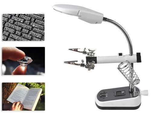 Harmadik kéz forrasztóállvány, 3,5× és 10× nagyítóval, 5 LED
