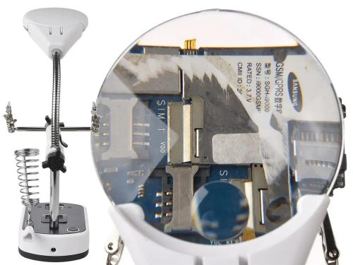 Harmadik kéz forrasztóállvány, 3,5× és 10× nagyítóval, 5 LED