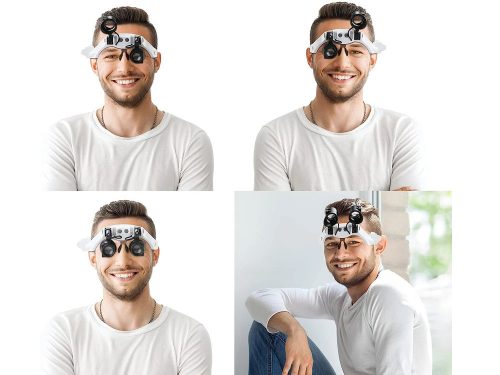 Órás nagyítószemüveg 8 cserélhető lencsével, 10×–25×, 2 LED