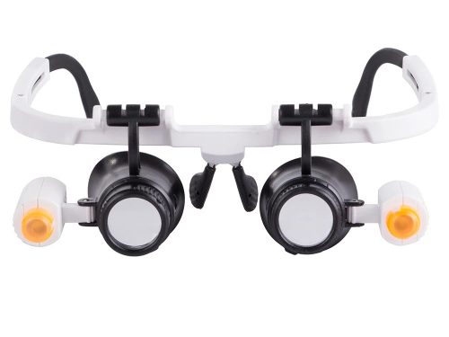 Órás nagyítószemüveg 6 cserélhető lencsével, 6×, 10×, 25×, 2 LED