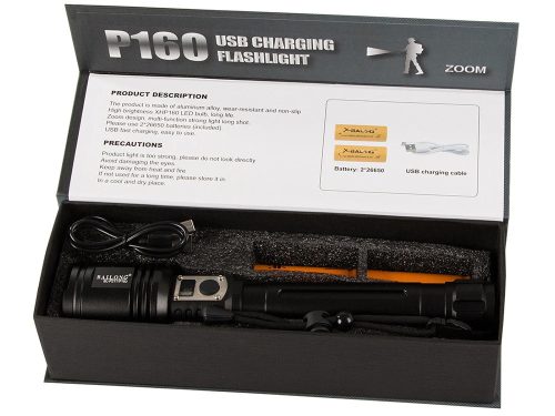 Bailong P221 zoom zseblámpa XHP160 LED-del és USB-C töltéssel