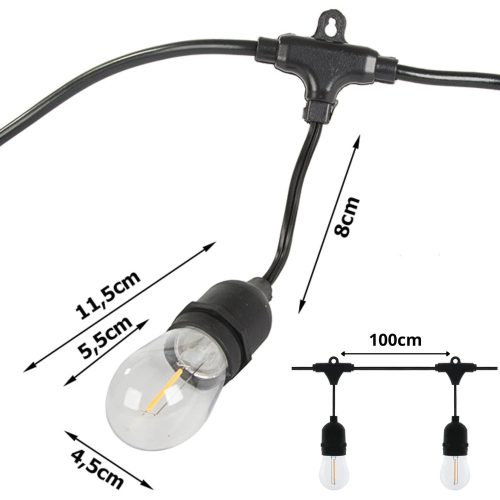 Kerti fényfüzér 10 led e27, 10m, meleg fehér, toldható