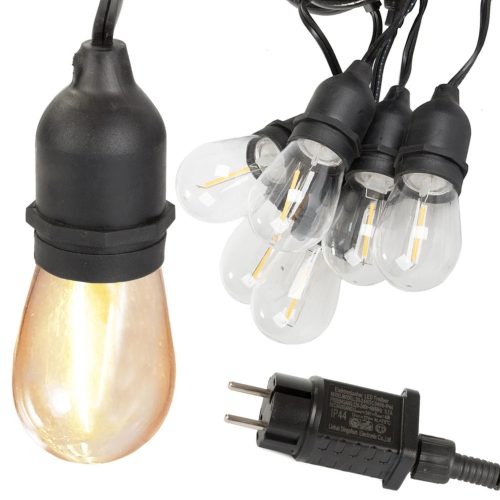 Kerti fényfüzér 10 led e27, 10m, meleg fehér, toldható