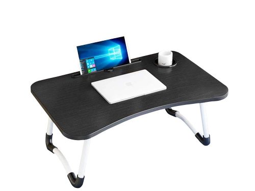 Összecsukható laptop asztal ágyba pohártartóval 60x40 cm, fekete