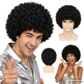   Fekete Afro Paróka, Retro Mikrofon Frizura Farsangra és Bulikra 