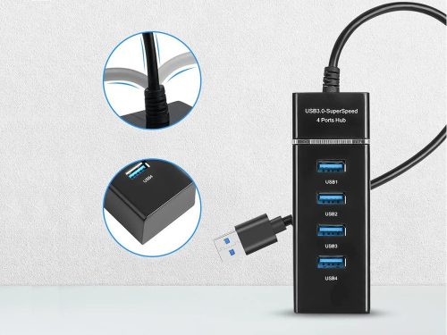 Hub usb 3.0 elosztó 4 portos adapter, fekete 