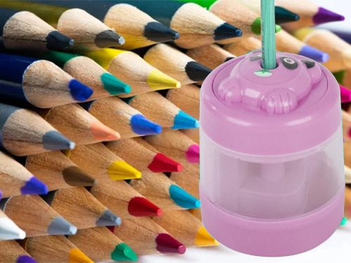 Elektromos vezeték nélküli zsírkréta és ceruzahegyező matricával, pót késekkel - Pink