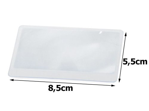 Fresnel nagyító bankkártya méretben, 85 × 55 mm, olvasáshoz