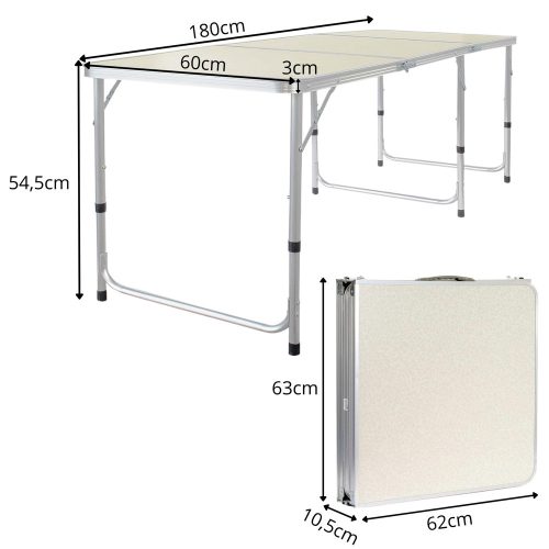 Utazóasztal összecsukható kerti asztal fogantyúval 180x60 cm