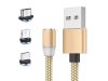 Mágneses töltőkábel 3w1 micro typ-c usb lightning 1m