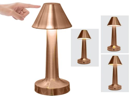 Hálószobai asztali éjjeli lámpa, vezeték nélküli, érintő szenzorral, rose gold