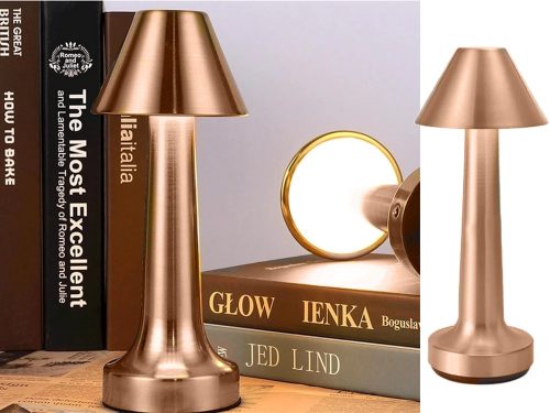 Hálószobai asztali éjjeli lámpa, vezeték nélküli, érintő szenzorral, rose gold