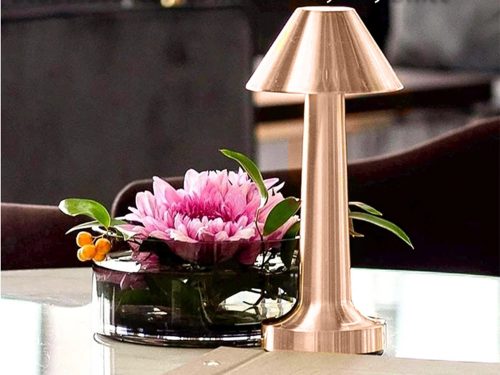 Hálószobai asztali éjjeli lámpa, vezeték nélküli, érintő szenzorral, rose gold