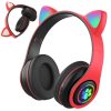 Vezeték nélküli fejhallgató bluetooth rádió fm mp3 cica füles led háttérvilágítással - piros