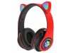 Vezeték nélküli fejhallgató bluetooth rádió fm mp3 cica füles led háttérvilágítással - piros