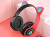 Vezeték nélküli fejhallgató bluetooth rádió fm mp3 cica füles led háttérvilágítással - piros