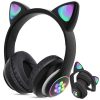 Vezeték nélküli fejhallgató bluetooth rádió fm mp3 cica füles led háttérvilágítással - fekete