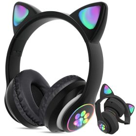   Cicafüles Vezeték Nélküli Bluetooth Fejhallgató RGB LED Világítással, Fekete