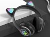 Vezeték nélküli fejhallgató bluetooth rádió fm mp3 cica füles led háttérvilágítással - fekete
