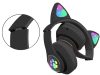 Vezeték nélküli fejhallgató bluetooth rádió fm mp3 cica füles led háttérvilágítással - fekete