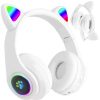 Vezeték nélküli fejhallgató bluetooth rádió fm mp3 macska füles led háttérvilágítással, fehér