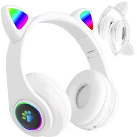   Vezeték nélküli fejhallgató bluetooth rádió fm mp3 macska füles led háttérvilágítással, fehér