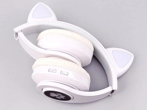 Vezeték nélküli fejhallgató bluetooth rádió fm mp3 macska füles led háttérvilágítással, fehér