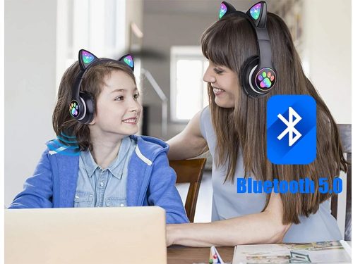 Vezeték nélküli fejhallgató bluetooth rádió fm mp3 macska füles led háttérvilágítással, fehér