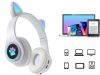  Vezeték nélküli fejhallgató bluetooth rádió fm mp3 cica füles led háttérvilágítással - fehér