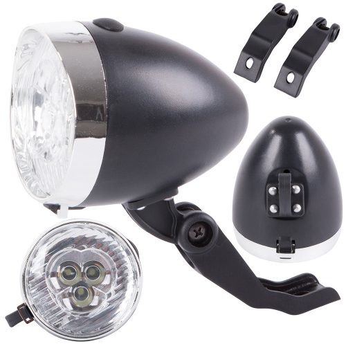 Elülső kerékpár lámpa 3 led elem retro króm