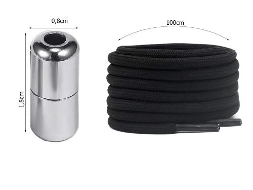Kötés nélküli rugalmas cipőfűző mágneszárral,100cm, fekete