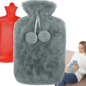 Meleg vizes palack puha plüsshuzattal, 1,7 l, szürke