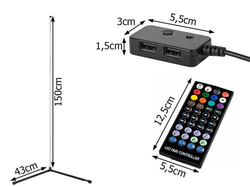 RGB LED állólámpa sarokba, alkalmazással és távirányítóval 150cm