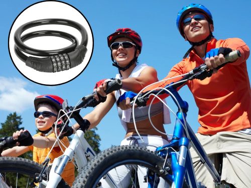 Biztonsági számzáras kerékpár lakat – 4 számjegyű kódos spirálzár, fekete