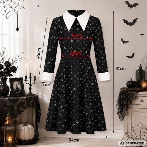 Wednesday Addams ruha, gyerek jelmez álruha farsangra, halloweenre 125-135 méret