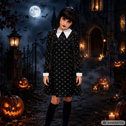 Wednesday Addams ruha, gyerek jelmez álruha farsangra, halloweenre 115-125 méret