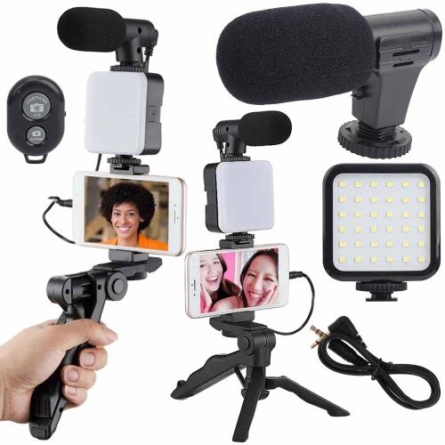 Vlogging készlet, hordozhetó állvány, mikrofon, távirányító