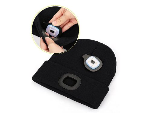 Őszi téli sapka LED újratölthető zeblámpával, 3 fény móddal, fekete