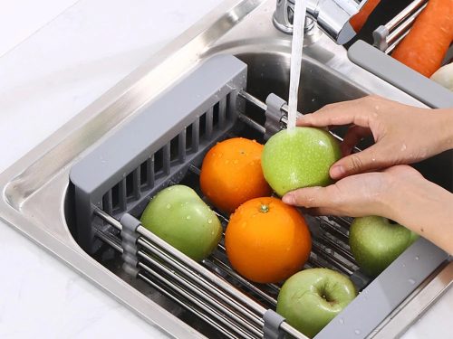 Univerzális Kihúzható lefolyótálca és csepegtetőkosár mosogatóhoz, Méretre állítható szárító