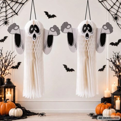Felakasztható 3D hajtogatott papír Szellem Halloween dekoráció 51x43 cm