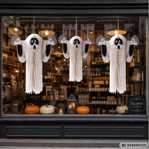 Felakasztható 3D hajtogatott papír Szellem Halloween dekoráció 51x43 cm
